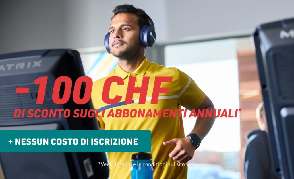 Da PureGym risparmia CHF 100 su tutti gli abbonamenti annuali! Vale la pena essere veloci, perché l'offerta è valida solo per un tempo limitato.