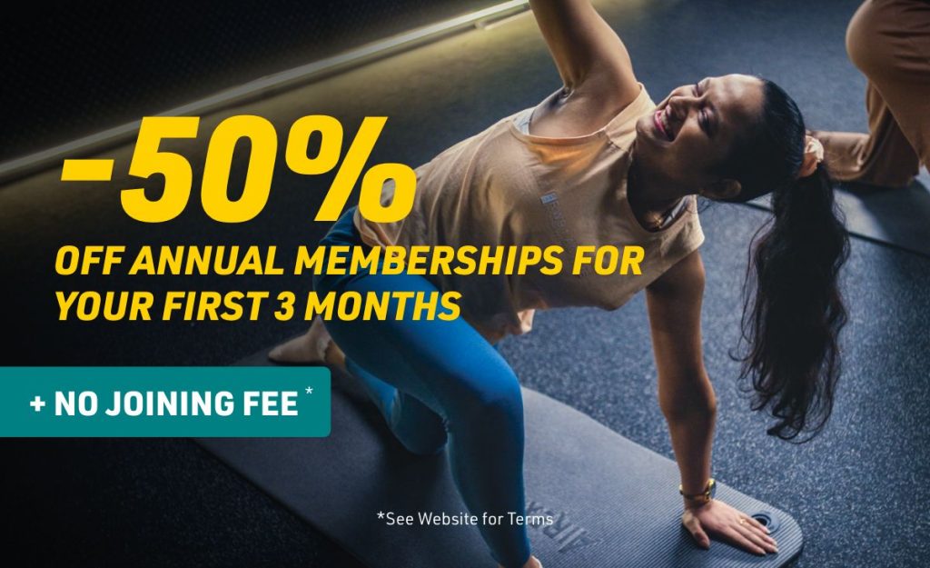 Save 50% on your first 3 months on annual memberships, or get 50% off your first month on monthly memberships. No joining fee.