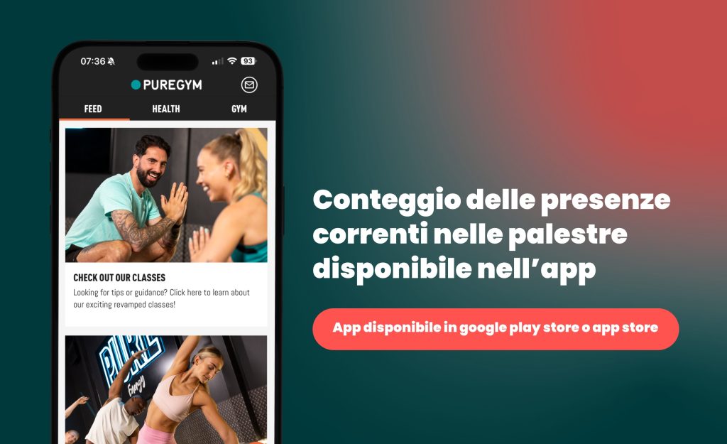 Potrai verificare nell'app PureGym quante persone si stanno allenando nella tua palestra. In questo modo puoi evitare le ore di punta e hai più spazio per l'allenamento.